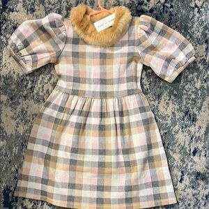 Janie and Jack Plaid Dress with Faux Fur Collar
